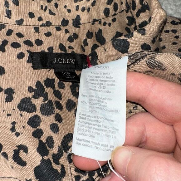 J. Crew Women’s Linen Blend Brown Black Cheetah Print Button Up Size XS - Picture 7 of 12